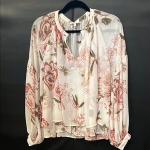Floral Print Women's Top - White and Pink